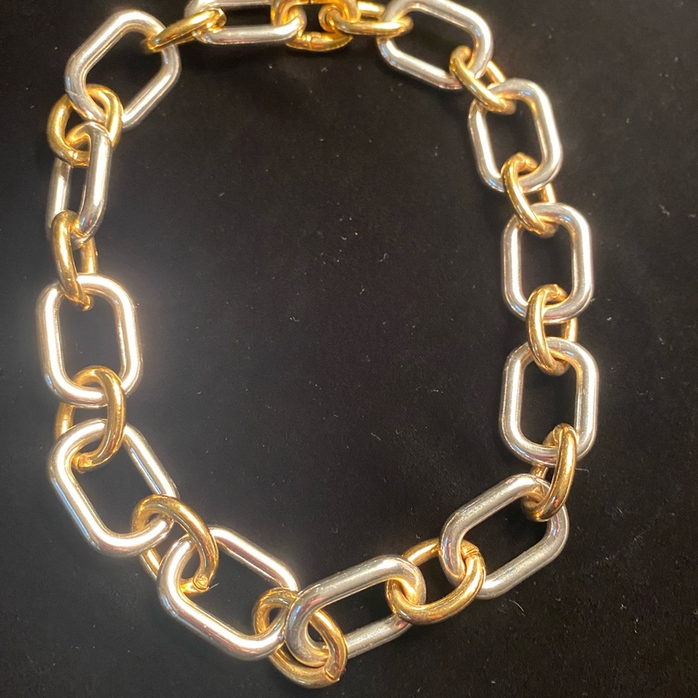 Bold Chunky two-tone silver and gold square chain necklace